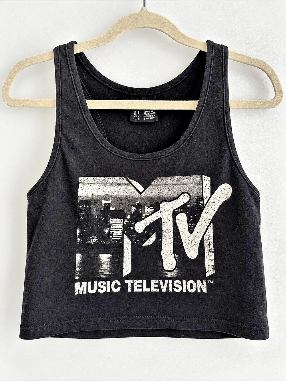 MTV Music Television Black Cropped Racerback Tank Top Size Small
